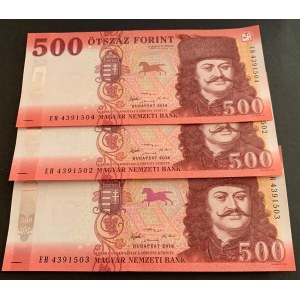 Hungary, 500 Forint, 2018, UNC, pNew, (Total 3 consecutive banknotes)