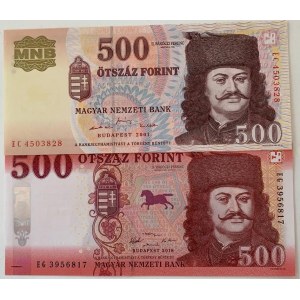 Hungary, 500 Forint (2), 2001/2018, UNC, (Total 2 banknotes)