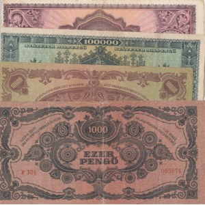 Hungary, 1.000 Pengö, 10.000 Pengö, 100.000 Pengö and 1 Milliard Pengö, 1945/1946, VF, (Total 4 banknotes)
