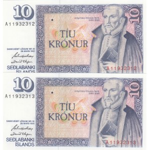 Iceland, 10 Kronur, 1981, UNC, p48, (Total 2 consecutive banknotes)