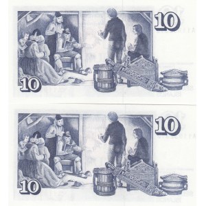Iceland, 10 Kronur, 1981, UNC, p48, (Total 2 consecutive banknotes)