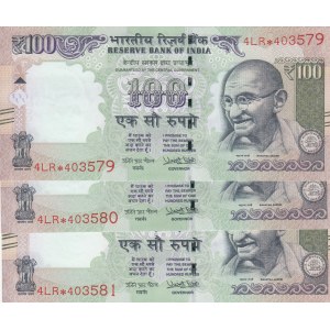 India, 100 Rupees, 2014, UNC, p105, REPLACEMENT,  (Total 3 consecutive banknotes)