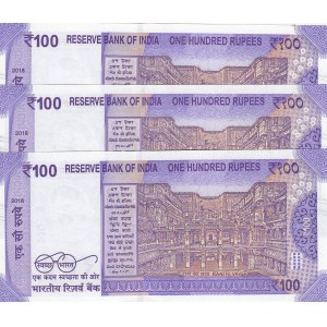 India, 100 Rupees, 2018, UNC, pNew, REPLACEMENT,  (Total 3 consecutive banknotes)