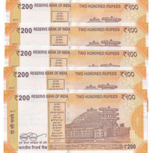 India, 200 Rupees, 2018, UNC, pNew, (Total 5 consecutive banknotes)