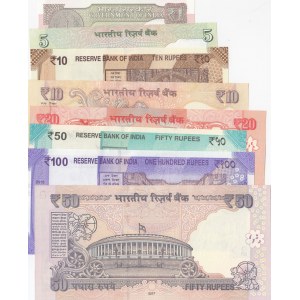 İndia, 1 Rupee, 5 Rupees, 10 Rupees (2), 20 Rupees, 50 Rupees (2), 100 Rupees, 2010/2018, UNC, (Total 8 banknotes)