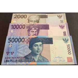 Indonesia, 2.000 Rupiah, 10.000 Rupiah and 50.000 Rupiah, 2014/2015, UNC, p148, p150, p152, (Total 3 banknotes)