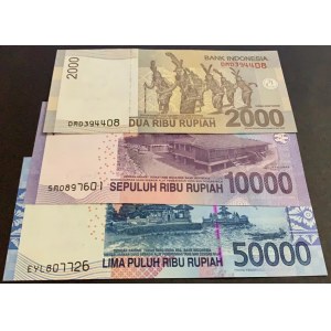 Indonesia, 2.000 Rupiah, 10.000 Rupiah and 50.000 Rupiah, 2014/2015, UNC, p148, p150, p152, (Total 3 banknotes)