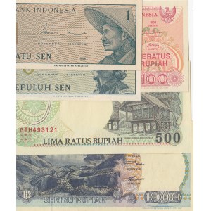 Indonesia, 1 Sen, 10 Sen, 100 Rupiah, 500 Rupiah and 1.000 Rupiah, 1964/1992, AUNC / UNC, (Total 5 banknotes)
