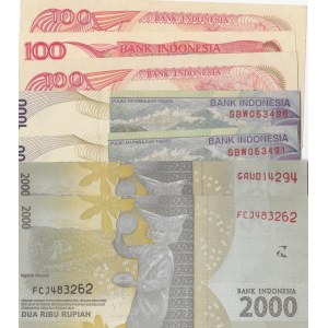 Indonesia, 100 Rupiah (3), 1.000 Rupiah (2) and 2.000 Rupiah (2), 1992/2016, UNC, (Total 7 banknotes)