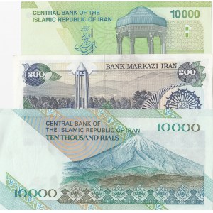 Iran, 200 Rials ve 10.000 Rials (2), 1981/1992, UNC, (Total 3 banknotes)