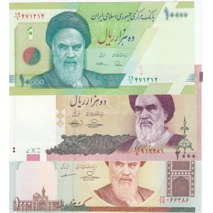 Iran, 1.000 Rials, 2.000 Rials and 10.000 Rials, UNC, (Total 3 banknotes)