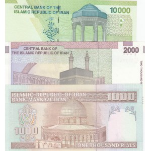 Iran, 1.000 Rials, 2.000 Rials and 10.000 Rials, UNC, (Total 3 banknotes)