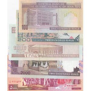 Iran, 100 Rials, 200 Rials, 1.000 Rials, 2.000 Rials and 5.000 Rials, UNC, (Total plam 5 adet banknot)