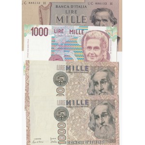Italy, 1.000 Lire (4), 1969/1982/1990, AUNC / UNC, p101, p109b, p114, (Total 4 banknotes)