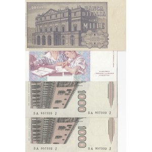 Italy, 1.000 Lire (4), 1969/1982/1990, AUNC / UNC, p101, p109b, p114, (Total 4 banknotes)