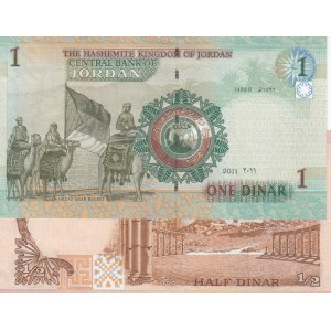 Jordan, 1/2 Dinar and 1 Dinar, 1979/2011, UNC, p17e, p34, (Total 2 banknotes)