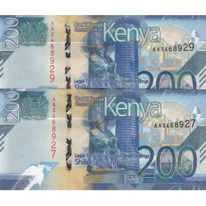 Kenya, 200 Shillings, 2019, UNC, pNew, (Total 2 banknotes)