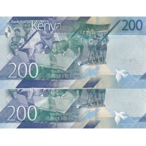 Kenya, 200 Shillings, 2019, UNC, pNew, (Total 2 banknotes)