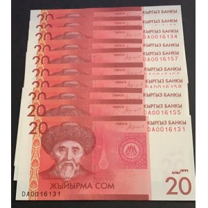 Kyrgyzstan, 20 Som, 2016, UNC, p24, (Total 10 banknotes)
