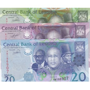 Lesotho, 20 Maloti, 50 Maloti and 100 Maloti, 2013, UNC, p22, p23a, p24, (Total 3 bankotes)