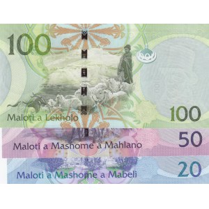 Lesotho, 20 Maloti, 50 Maloti and 100 Maloti, 2013, UNC, p22, p23a, p24, (Total 3 bankotes)