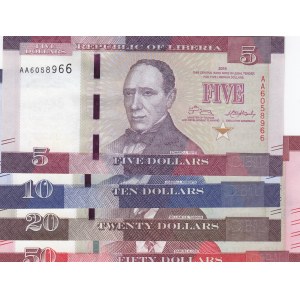 Liberia, 5 Dollars, 10 Dollars, 20 Dollars and 50 Dollars, 2016, UNC, (Total 4 banknotes)