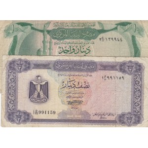 Libya, 1/2 Dinar and 1 Dinar, 1972/1981, VF (-), p34, p44, (Total 2 banknotes)