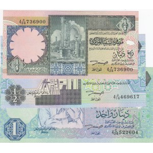Libya, 1/2 Dinar, 1/2 Dinar and 1 Dinar, 1991/1993, UNC, p57b, p58b, p59a, (Total 3 banknotes)