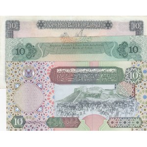 Libya, 10 Dinars (3), 1972/1984/2002, XF / AUNC, p37b, p51, p66, (Total 3 banknotes)