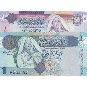 Libya, 1 Dinar (2), 2004/2009, UNC, p68, p71, (Total 2 banknotes)
