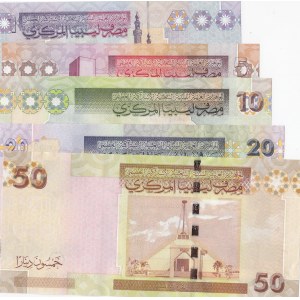 Libya, 1 Dinar, 5 Dinar, 10 Dinar, 20 Dinar and 50 Dinar, 2008, UNC, p71 …p75, (Total 5 banknotes)