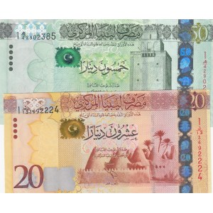 Libya, 20 Dinars and 50 Dinars, 2013/2015, UNC, p79, p80, (Total 2 banknotes)