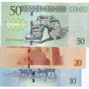 Libya, 10 Dinars, 20 Dinars and 50 Dinars, 2015/2016, UNC, p82, p83, p84, (Total 3 banknotes)