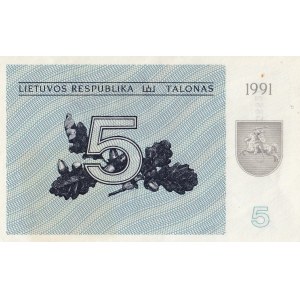 Lithuania, 5 Talonas, 1991, UNC, p34