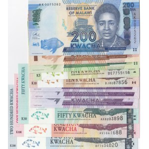 Malawi, 5 Kwacha, 10 Kwacha, 20 Kwacha, 50 Kwacha, 100 Kwacha, 200 Kwacha (2), 500 Kwacha and 1000 Kwacha, 2003/2016, UNC, (Total 11 banknotes)