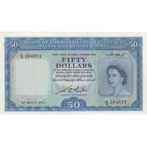 Malaya and British Borneo, 50 Dollars, 1953, AUNC, p4b