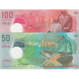 Maldives, 50 Rufiyaa and 100 Rufiyaa, 2015, UNC, p28, p29, (Total 2 banknotes)