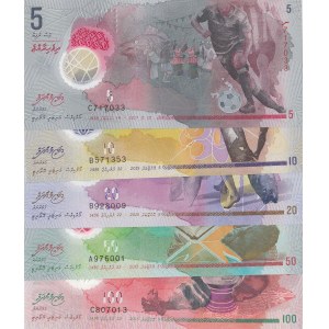 Maldives, 5 Rupiah, 10 Rupiah, 20 Rupiah, 50 Rupiah and 100 Rupiah, 2015, UNC, SET, (Total 5 baknotes)