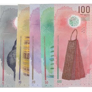 Maldives, 5 Rupiah, 10 Rupiah, 20 Rupiah, 50 Rupiah and 100 Rupiah, 2015, UNC, SET, (Total 5 baknotes)