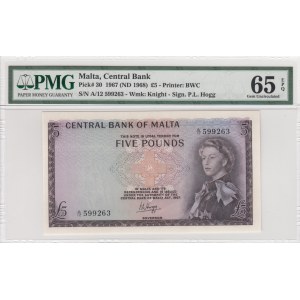 Malta, 5 Pounds, 1968, UNC, p30