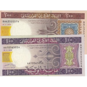 Mauritania, 100 Ouguiya and 200 Ouguiya, 2004, UNC, p10, p11, (Total 2 banknotes)