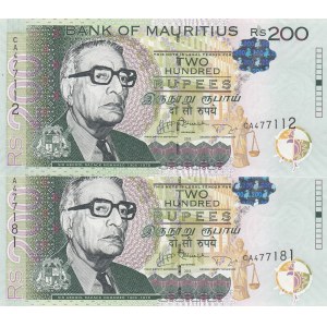 Mauritius, 200 Rupees, 2014, UNC, p61, (Total 2 banknotes)