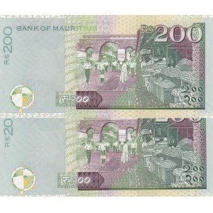 Mauritius, 200 Rupees, 2014, UNC, p61, (Total 2 banknotes)