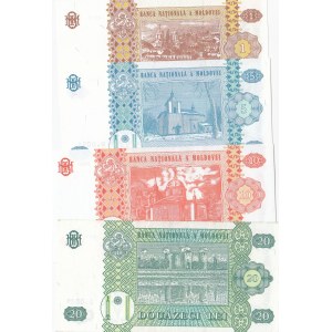 Moldova, 1 Lei, 5 Lei, 10 Lei and 20 Lei, 1995/2013, UNC, p8i, p9b, 10f, p13b, (Total 4 banknotes)