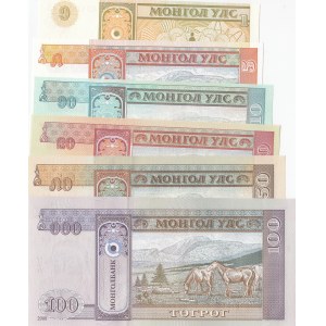 Mongalia, 1 Tugrik, 3 Tugrik, 5 Tugrik, 10 Tugrik, 25 Tugrik, 50 Tugrik and 100 Tugrik, 2000/2007, UNC, p61A, p61B, p62, p63, p64, p65, (Total 6 banknotes)