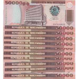 Mozambique, 50.000 Meticais, 1993, UNC, p138, (Total 10 consecutive banknotes)