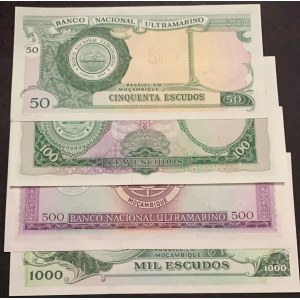 Mozambique, 50 Escudos, 100 Escudos, 500 Escudos and 1000 Escudos, 1961/1972, UNC, (Total 4 banknotes)
