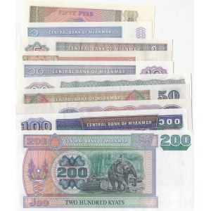 Myanmar, 50 Pays, 1 Kyat (2), 5 Kyats, 10 Kyats, 20 Kyats, 50 Kyats, 100 Kyats, 200 Kyats and 500 Kyats, UNC, (Total 10 banknotes)