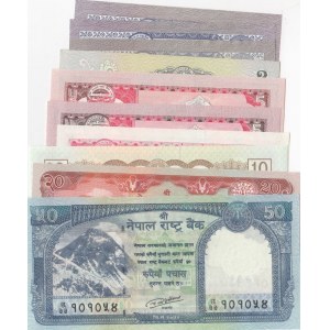 Nepal, 1 Re (3), 2 Rupees, 5 Rupees (3), 10 Rupees, 20 Rupees and 50 Rupees, UNC, (Total 10 banknotes)