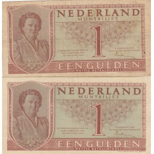 Netherlands, 1 Gulden, 1945, VF/ XF (+), p72, (Total 2 banknotes)